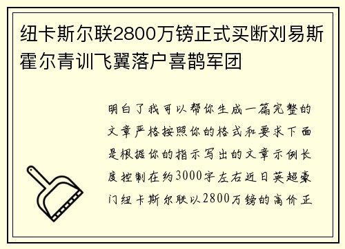 纽卡斯尔联2800万镑正式买断刘易斯霍尔青训飞翼落户喜鹊军团 纽卡斯尔联2800万镑正式买断刘易斯霍尔青训飞翼落户喜鹊军团