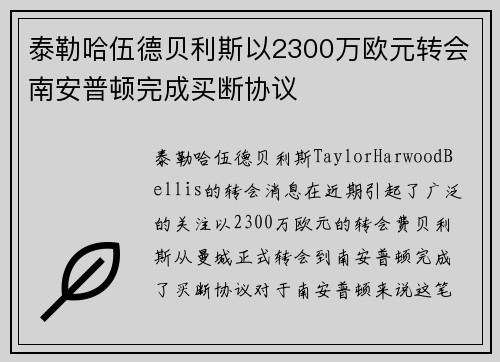 泰勒哈伍德贝利斯以2300万欧元转会南安普顿完成买断协议 泰勒哈伍德贝利斯以2300万欧元转会南安普顿完成买断协议